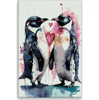 Dětské zboží Malování podle čísel - Zamilovaní tučňáci - 40x60 cm, bez dřevěného rámu - CZ výroba