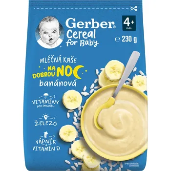 Dětská kaše GERBER For Baby Cereal mléčná kaše na dobrou noc 4 m+ 230 g banánová