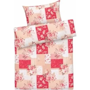Povlečení KSTL 2-dílné ložní povlečení Renforcé květiny/káro/červená 140x200 70x90
