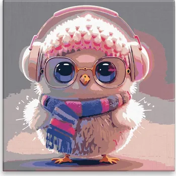 Dětské zboží Malování podle čísel - Ptáček se sluchátky - 40x40 cm, bez dřevěného rámu - CZ výroba