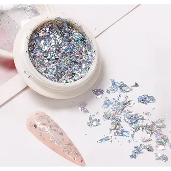 Zlaté / střibrné třpytivé vločky nepravidelné flitry z hliníkové fólie pro manikúru nail art dekorace Číslo: 2