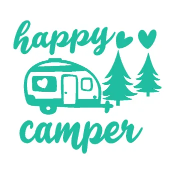Samolepící dekorace Happy camper pravá cestování (25 - tyrkysová) SAMOLEPKA NA AUTO, NÁLEPKA, FÓLIE, POLEP, TUNING, VLASTNÍ TEXT, TISK, AUTOSAMOLEPKY.cz, POLEPY, OBRÁZEK, LOGO, 3D STICKERS