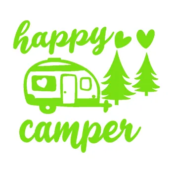 Samolepící dekorace Happy camper pravá cestování (04 - zelená kawasaki) SAMOLEPKA NA AUTO, NÁLEPKA, FÓLIE, POLEP, TUNING, VLASTNÍ TEXT, TISK, AUTOSAMOLEPKY.cz, POLEPY, OBRÁZEK, LOGO, 3D STICKERS