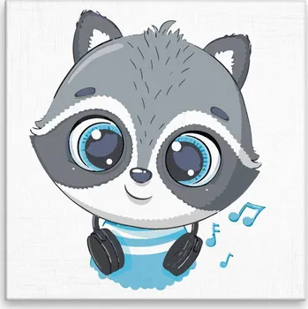 Malování podle čísel - Mýval se sluchátky - 40x40 cm, bez dřevěného rámu - CZ výroba