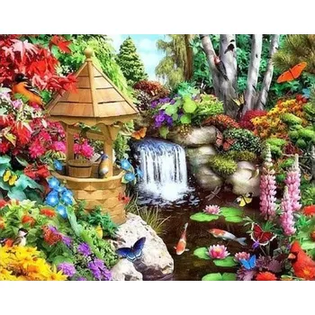 Diamantové malování Diamantové malování - Studna v rozkvetlé zahradě - č. 571 50x70 cm
