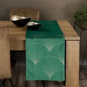 ubrus Sametový středový ubrus s lesklým zeleným potiskem Šířka: 35 cm | Délka: 180 cm