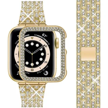 Řemínek na hodinky APPLE WATCH řemínek pro ženy s ochranou displeje, diamantové krystalové ochranné pouzdro s kovovým páskem pro iWatch Series 1/2/3/4/5/6/7 zlatá 42mm