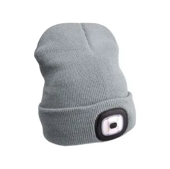 Čepice čepice s čelovkou 4x45lm, USB nabíjení, šedá, univerzální velikost, 73% acryl a 27% polyes