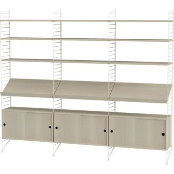 Knihovna STRING Policová sestava STRING Living Room G, knihovna s úložným prostorem, bílá / jasan