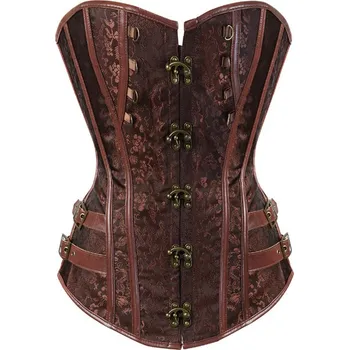 Korzet Středověký korzet Varianta: hnědá s koženými pruhy 7, Velikost: 5XL