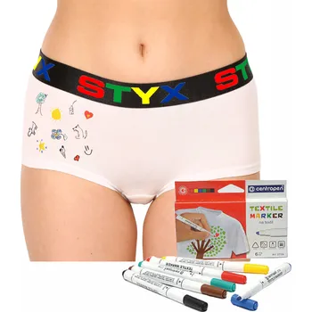 Kalhotky Dámské kalhotky Styx s nohavičkou bílé + fixy na textil (INF1061) XL Možnost vrácení zboží ZDARMA do 120 dnů!