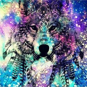 Diamantové malování Diamantové malování - Barevný indiánský vlk - č. 865 40x40 cm