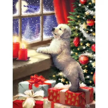 Diamantové malování Diamantové malování - Štěně pod vánočním stromečkem - č. 693 65x85 cm