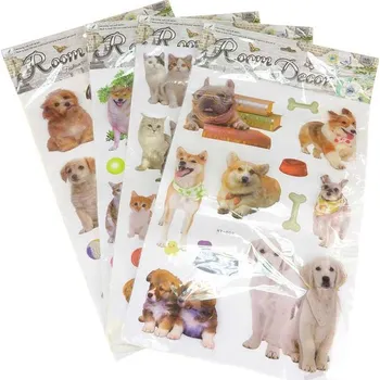 Pexeso Samolepky 2D/3D psi a kočky 11ks třpytivá nástěnná dekorace na zeď různé druhy
