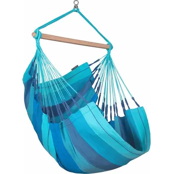 Závěsné křeslo La Siesta Závěsné houpací křeslo HABANA BASIC STRIPES - lagoon, látka: 100% organická bavlna / tyč: bambus / otočný čep: nerezová ocel