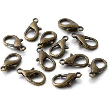 Dětské navlékací korálky Pro Háčkování Karabinka 12 x 7 mm, staromosaz