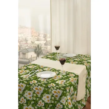 ubrus DekorTextil Ubrus s nešpinivou úpravou Chryzantéma - zelený ROZMĚR: 40 x 160 cm - běhoun