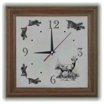 Hodiny E-myslivost Myslivecké dřevěné hodiny v tmavém rámu - Srnec