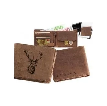 Peněženka E-myslivost Kožená myslivecká peněženka - motiv Jelení hlava - hnědá II