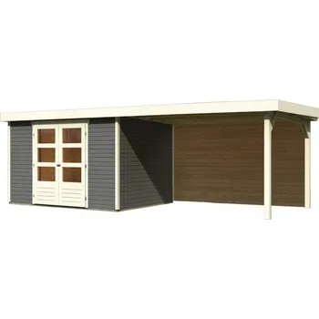 Zahradní domek LANIT PLAST Dřevěný domek KARIBU ASKOLA 5 + přístavek 280 cm včetně zadní stěny (9161) terragrau LG3281