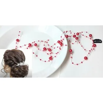 Ozdoba do vlasů Aplikace do vlasů svatební s červenými perličkami AP11E
