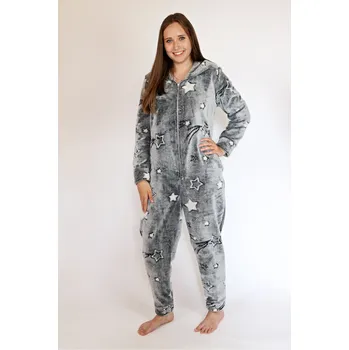 Dámský overall L & L Dámský overal teplý soft 9151 Hvězdičky šedý Barva: šedá, Velikost: S