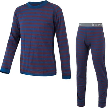 Dětské termo spodní prádlo SENSOR MERINO AIR SET dětský triko dl.rukáv + spodky modrá/vínová pruhy Velikost: 90