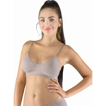 Podprsenka GINA dámské podprsenka sportovní s vycpávkami, bez kostice, bezešvé, jednobarevné Eco Bamboo 07021P šedohnědá S/M