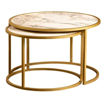 Konferenční stolek ASIR Tambur zlatý/béžový 2 ks