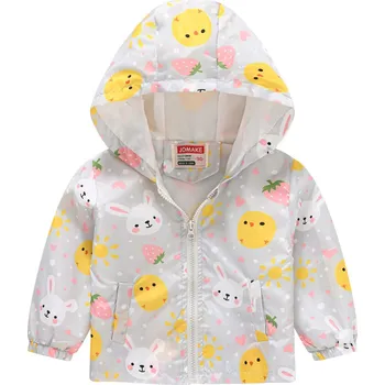 Dívčí bunda Dětská větrovka s veselými motivy - větruodolná bunda Barva: bílá - králíčci a kuřátka, Velikost: 120/3-4 roky