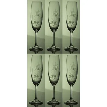 Sklenice sklenice na šampus 6ks Lara 220ml s rytinou bobule - ručně ryté (broušené)