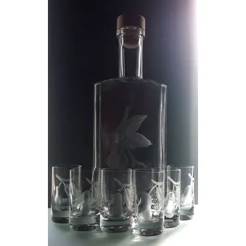 Sklenice lahev na hruškovici 0,5l+ 6ks 35ml - ručně ryté (broušené), dárková krabička
