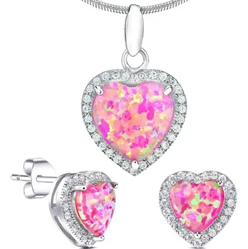 Šperk Silvego Stříbrný srdíčkový set s opály JJJS0103C2 (náušnice, přívěsek) + 2 měsíce na vrácení zboží