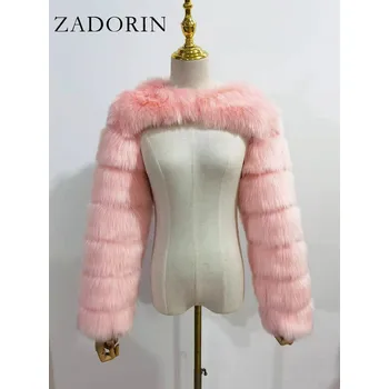 Crop kožich s dlouhým rukávem Barva: Růžová, Velikost: 4XL