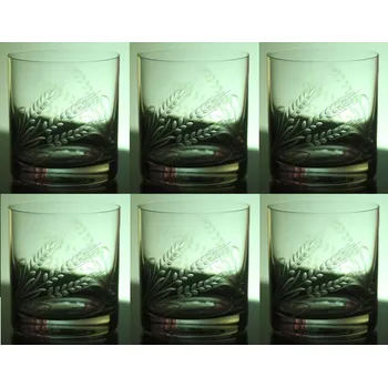 Sklenice skleničky na whisky 6ks Barline 280ml s rytinou klasů - ručně ryté (broušené), dárek pro zemědělce
