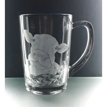 Hrnek skleněný na čaj 250ml s rytinou kravičky - ručně ryté (broušené), dárková krabička