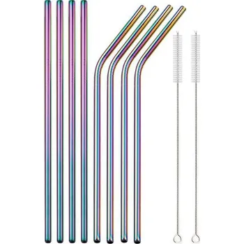 Kovová brčka 8 ks Barva: Duhová