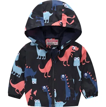 Dívčí bunda Chlapecká větruodolná bunda s grafickými potisky - Větrovka Varianta: tm. modrá, dinosauři, Velikost: 120/5-6 let