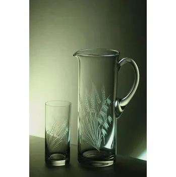 Sklenice džbán 1,5l + 6 ks Barline 300ml na pivo s rytinou klasů - ručně ryté (broušené), dárek pro zemědělce