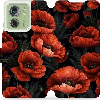 Pouzdro na mobilní telefon Flipové pouzdro Mobiwear - Motorola Edge 40 5G - VP45S Temné červené květy (Knížkové flip pouzdro, obal, kryt na mobil Motorola Edge 40 5G - VP45S Temné červené květy, materiál Umělá kůže + TPU - ochrana 360°, stojánek, silikonová vanička, magnetické)