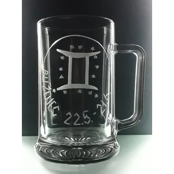 Sklenice Půllitr s uchem, znamení blíženci 22.5.-21.6. - ručně ryté (broušené)