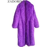 Dlouhý kožešinový kabát kožich chlupatý s límcem Barva: Fialová, Velikost: 2XL