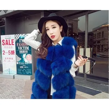 Dámská vesta Luxusní kožich dlouhá kožešinová vesta s prošíváním Barva: Modrá, Velikost: 4XL