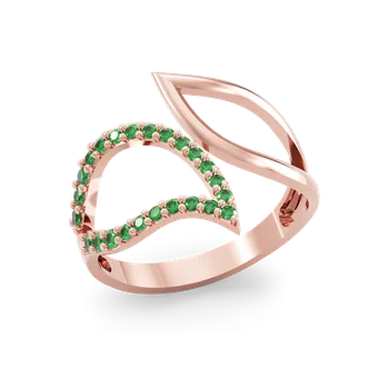 Prsten SOLUNA Luxusní zlatý prsten se zelenými zirkony FOGLIA růžové zlato VELIKOST: 50 - 15,9 mm