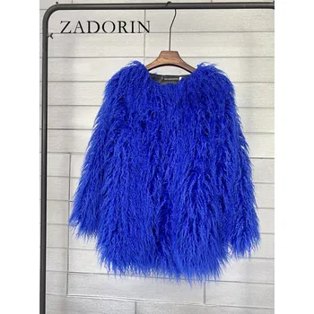 Dámská parka Chlupatá bunda srst korejský styl kožich oversize Barva: Modrá, Velikost: M