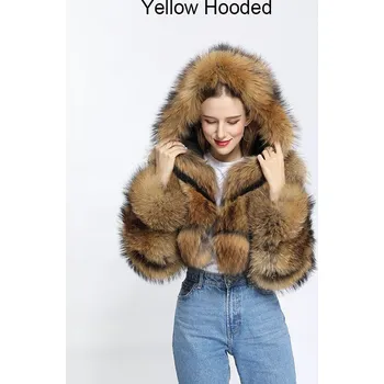 Dámská parka Krátký kožich crop chlupatá bunda s kapucí a bez Velikost: 3XL, Barva (Varianta): Žlutá s kapucí