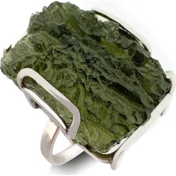 Prsten Stříbrný prsten s neopracovaným vltavínem 2,3 cm x 1,7 cm