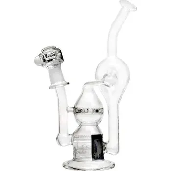 Skleněný bong Pure Glass Infinity Turbine Inline Black (Avandgardní skleněný bong Pure Glass Infinity Recycler Turbine Inline Perc v černé barvě, vysoký 21,5 cm.)