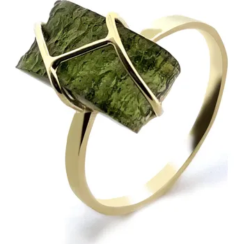 Prsten Zlatý prsten s vltavínem 1,3 cm x 0,7 cm