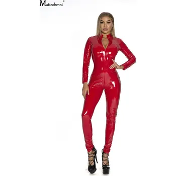 Latexový sexy overal s dlouhými rukávy Velikost: 3XL, Barva (Varianta): Červená